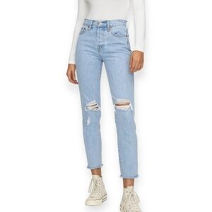 Levi's premium wedgeie icon fit high rise distressed jeans - kiss off in blue